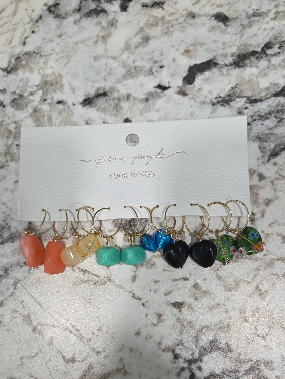 Free People Gold Hoop Hair Rings with Multicolor Stone Charms